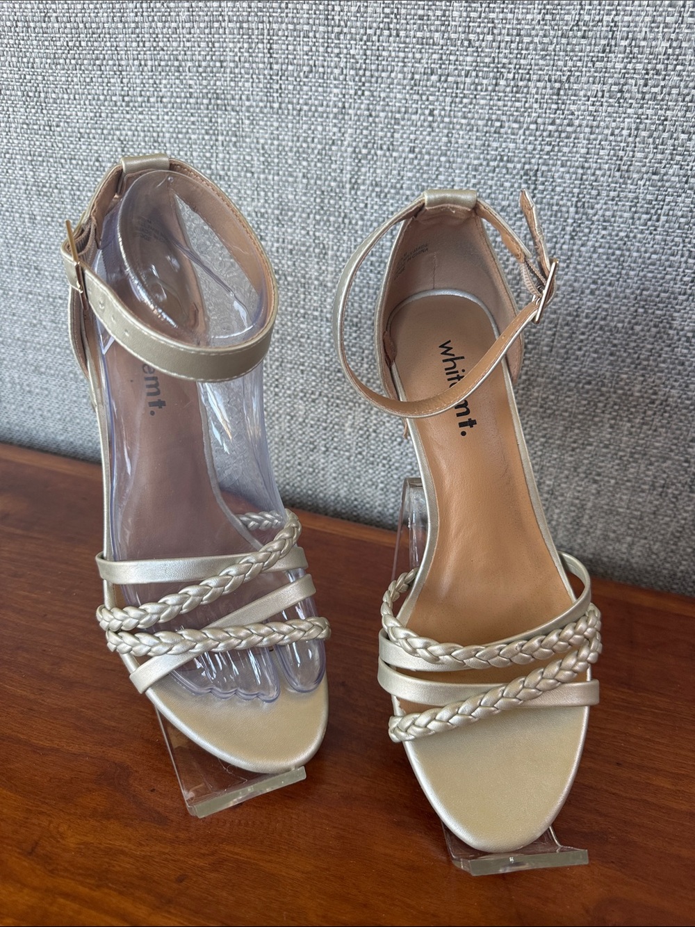 White Mountain Cream Braided Ankle-Strap Block Heel Sandal Women’s Size 6.5
